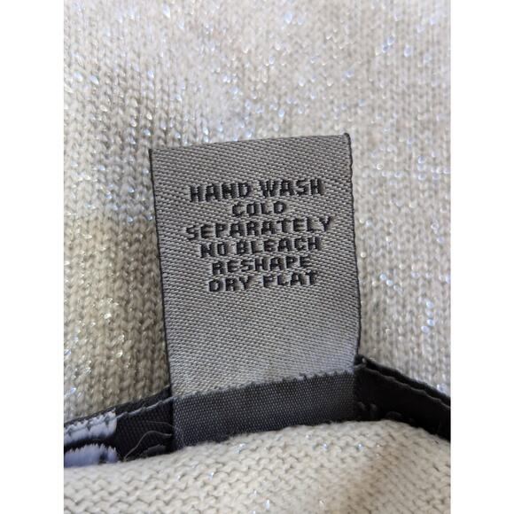 NWOT! CHANDLER HILL! SILK! SHIMMERY SILVER & CREAM, W/BEIGE, SWEATER, TOP! SZ S - Picture 6 of 8